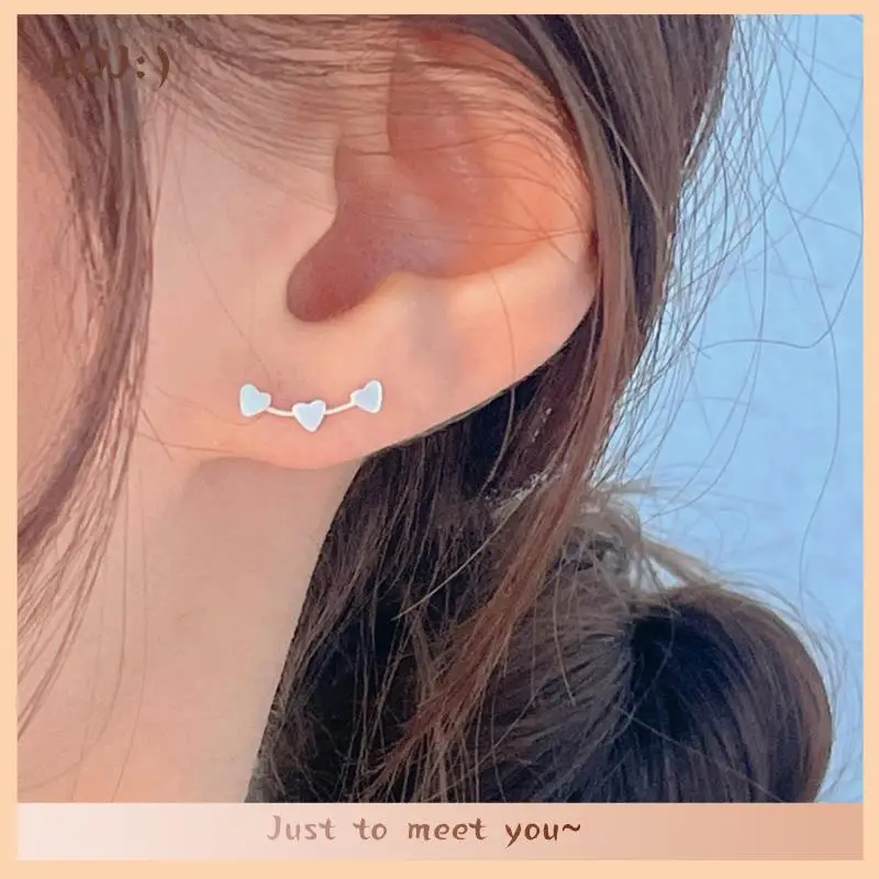

KOJ 2022 Trend S925 Silver Triple Small Heart Stud Earrings Female Wedding Pendant Earrings Korean Jewelry Earrings Bijoux Femme