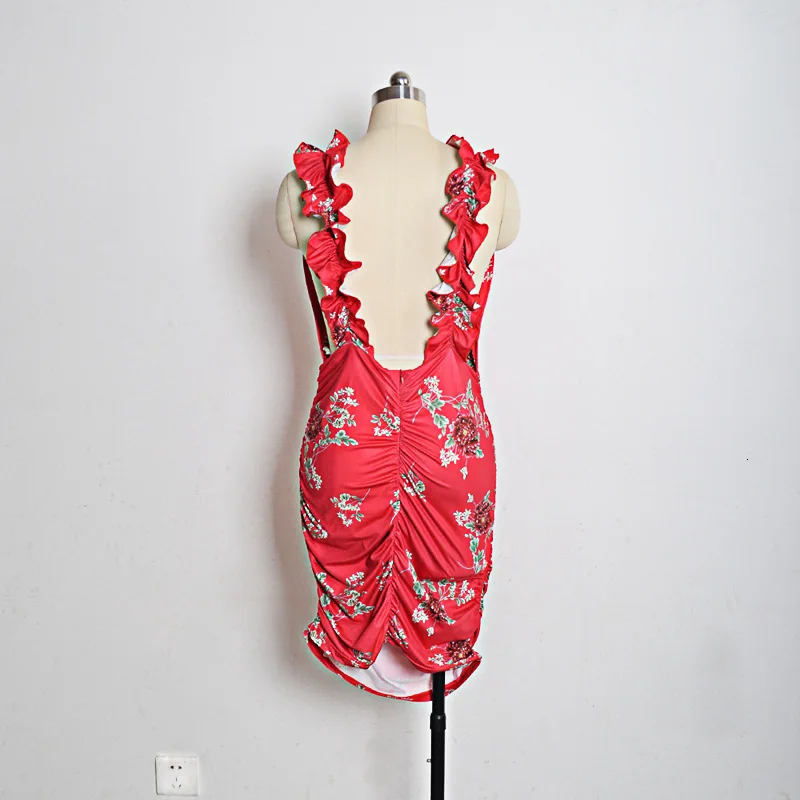 Uгость сексуальное летнее женское облегающее платье цветочный принт оборки