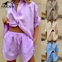haaskew summer tracksuit women 2021 lounge wear shorts set short sleeve shirt tops and loose mini shorts suit two piece set