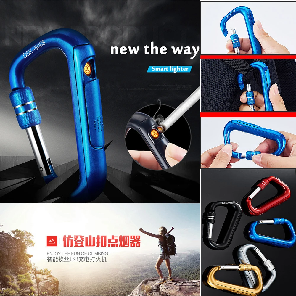 Карабин Электронная Зажигалка USb Электронная зажигалка креативная ветрозащитная металлическая зарядная Зажигалка сменная нагревательная проволока