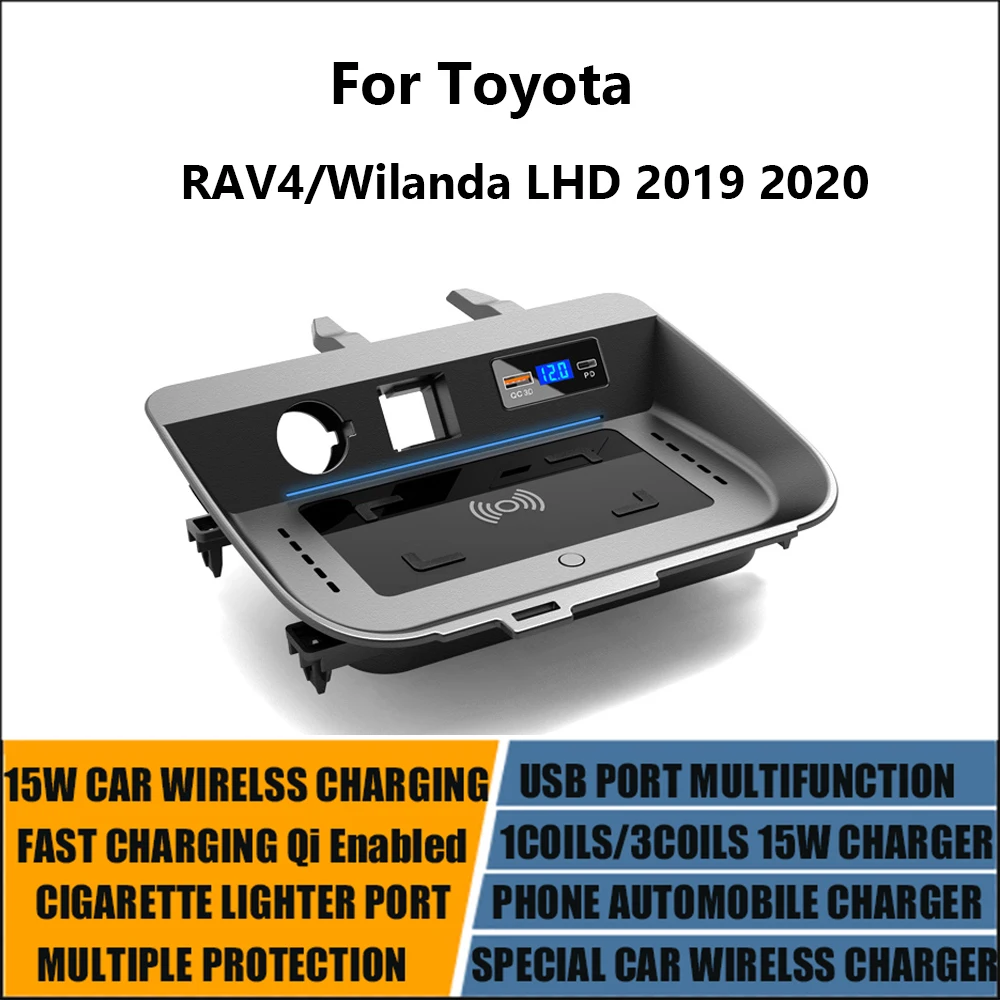 

Car Wireless Charger QI For Toyota RAV4 Wildlander 2019 2020 Cigarette Lighter Car Mobile Phone Wireless Fast Charging Board 15W