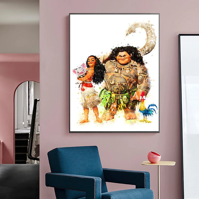 Disney Принцесса Моана Maui Heihei Pua печатная Картина на холсте постер и печать стене