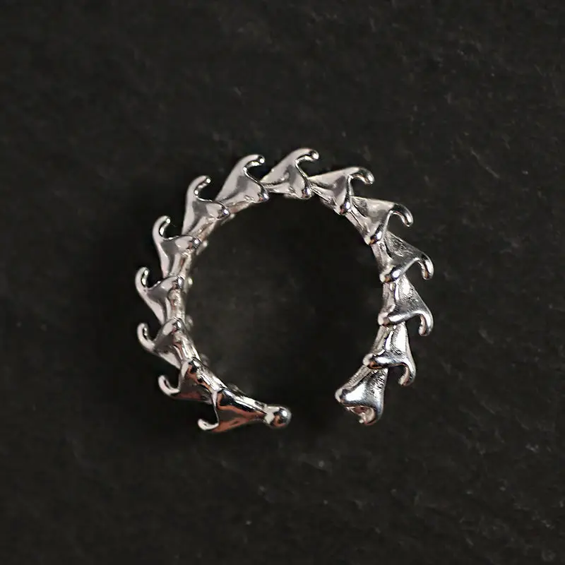 

New Retro S925 Sterling Silver Ring Men And Women Keel Carved Opening Minimalist Ring Punk Jewelry Accessories
