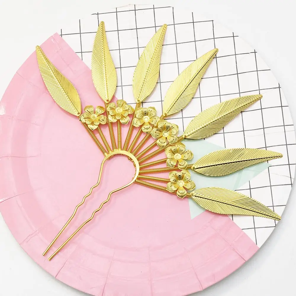 2020 новые модные золотые палочки для волос в этническом стиле листья с цветами