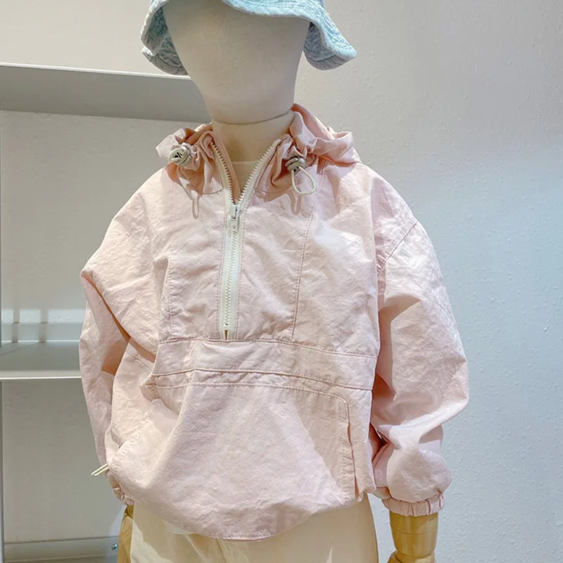 

2021 Korean autumn new top children's Korean hoody closure fashion large pocket stormsuit kids clothes