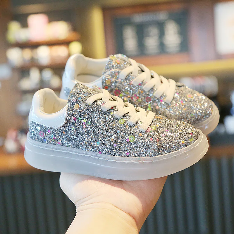 

Spring Autumn Girls Shoes Baby Sneakers 2020 Children Casual Shoes Fashion Bow-knot Glitter Leather Non-slip Flat Princess Shoes