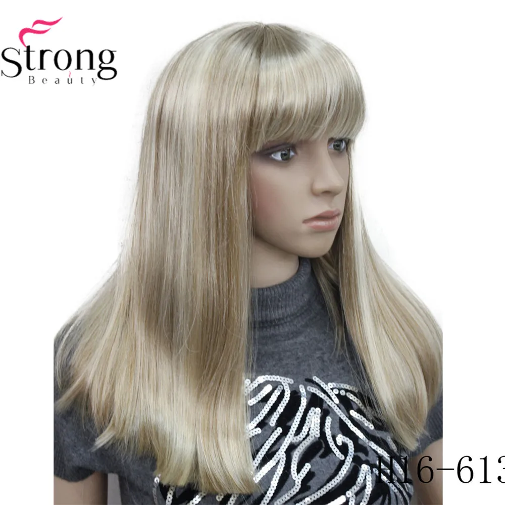 StrongBeauty Женские синтетические парики волосы черный/Блонд длинные прямые аккуратная челка стиль Natura парик волосы