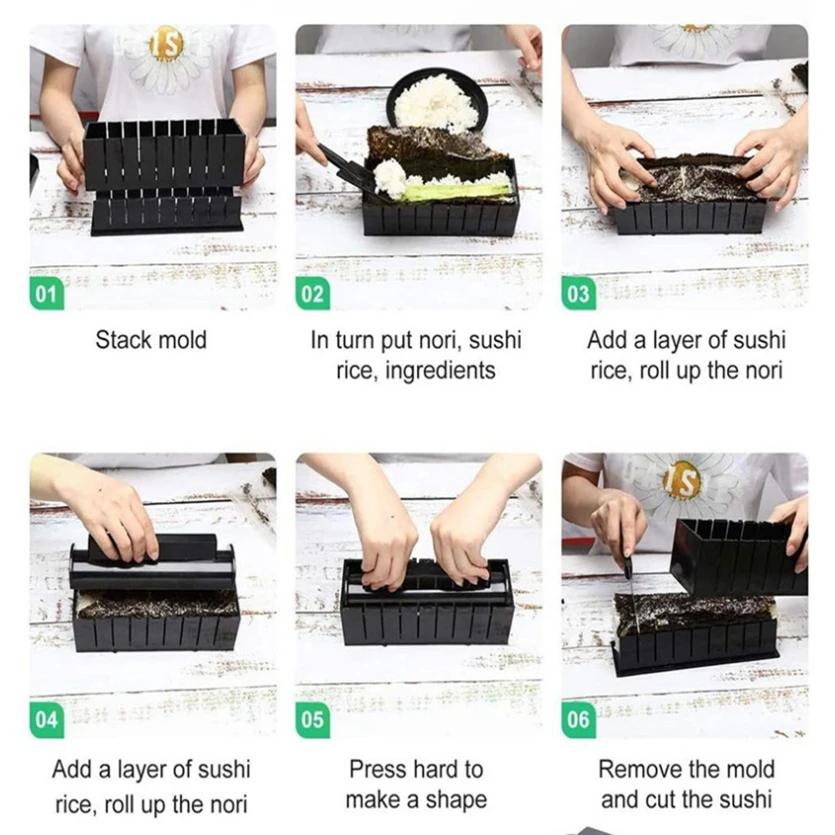 

10Pcs/Set DIY Sushi Making Kit Roll Sushi Maker Rice Roll Mold Kitchen Sushi Tools Multifunctional Japanese Sushi Cooking Tools