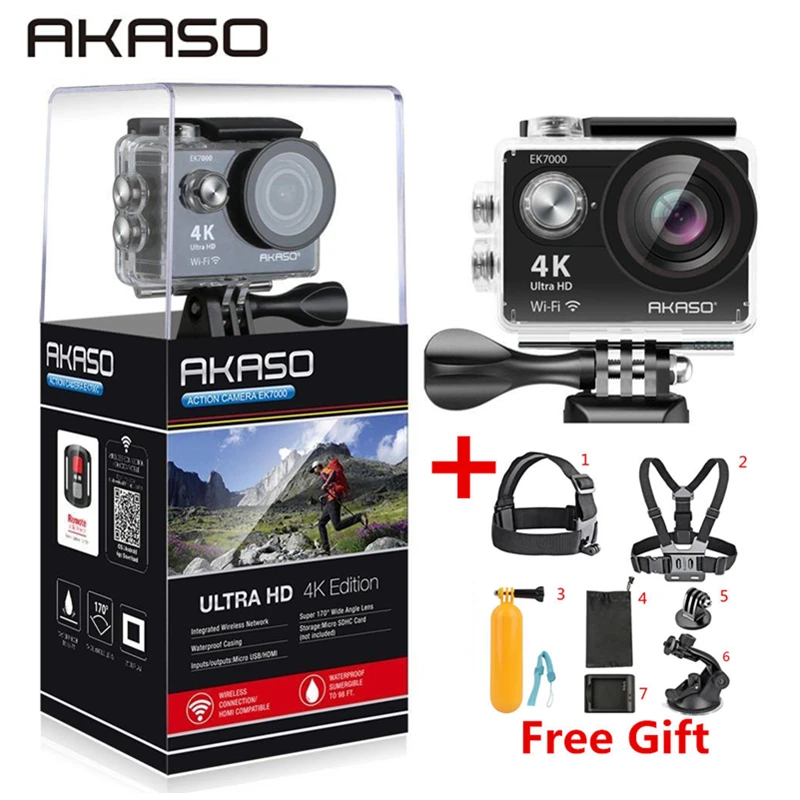 AKASO EK7000/EK5000 4K wifi наружная экшн-камера видео Экстремальные виды спорта руля Ультра HD Дайвинг водонепроницаемый 12MP 170 широкоугольный