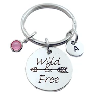 wild free keychains creative initial letter monogram birthstone keyrings fashion jewelry women gifts pendants