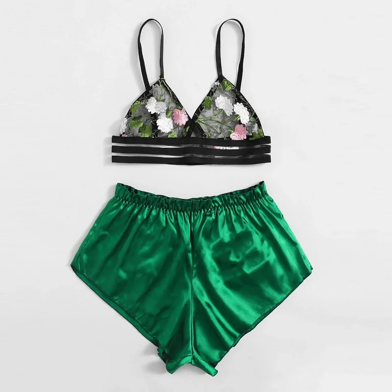 

Satin Silk Pajamas Nighty Women Nightdress Lingerie Nightgowns Embroidery Perspective Nightwear Underwear Sleepwear