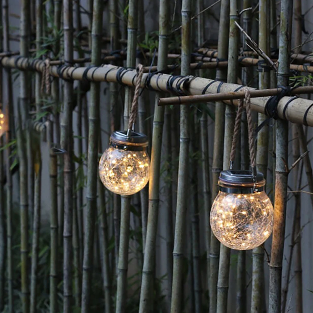 

2 Pcs Landscape Party Fairy Led Light Patio Atmosphere Solar Powered Crack Glass Jar Garden Decorative Outdoor Lighting Hanging