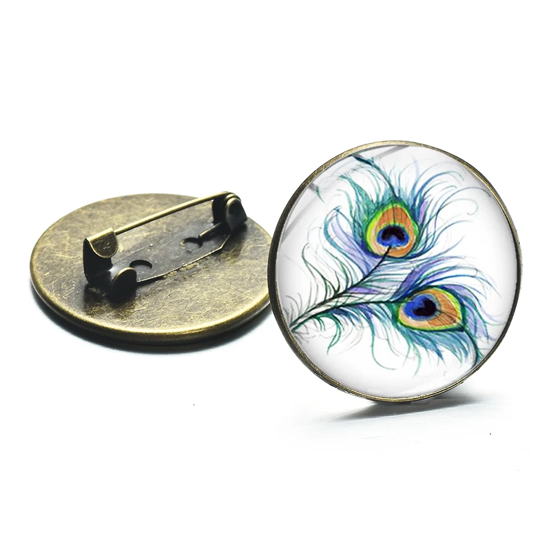 SIAN Newest Peacock Feathers Brooch Beautiful Green Feather Glass Gem Charm Bronze Silver Color Clothes Pins Metal Ethnic Style | Украшения