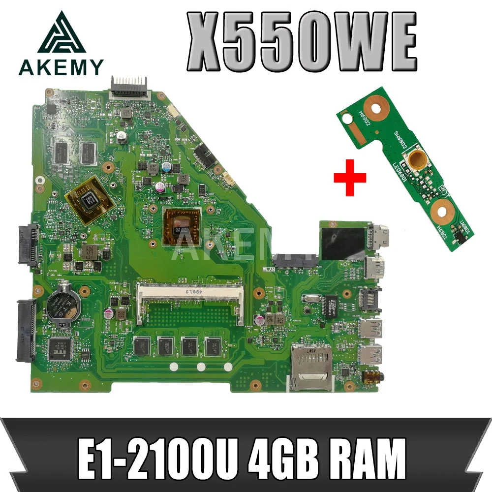 

Akemy X550WE Motherboard For Asus D552W X552WE X550W X550WE Laotop Mainboard with E1-2100U 4GB RAM