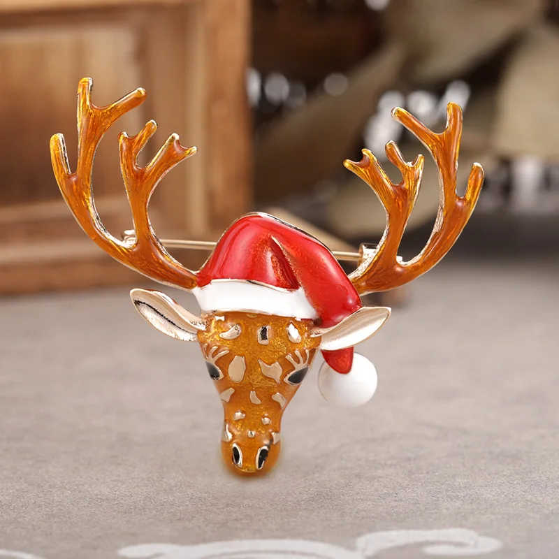 Funmor Рождественская брошь в виде лося эмалированные булавки Новогоднее украшение