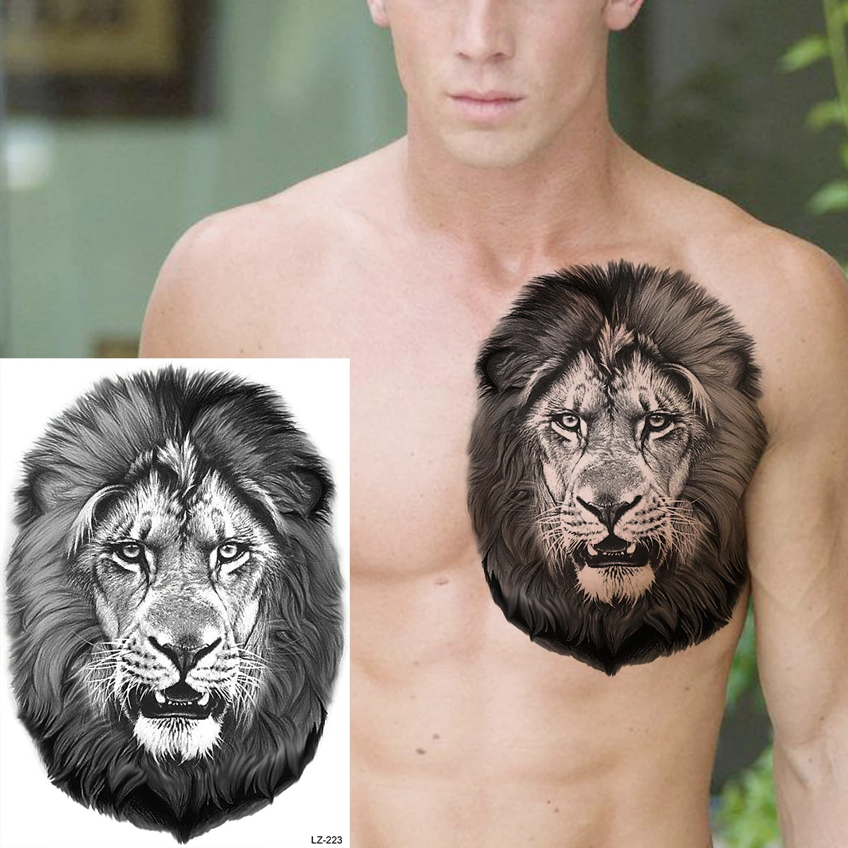 Акварельные большие временные татуировки в виде льва для мужчин и женщин