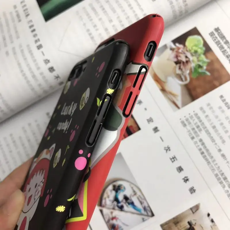 Cute Cartoon Cat Milk Lovely Lucky Black Red Case Hard plastic Cover Funda Coque For iPhone 8 7 plus X XR XS Max Bag |