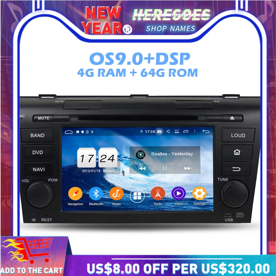 Автомобильный DVD-плеер DSP IPS Android 9 0 4 Гб + 64 ГБ 8 ядер GPS-карта радио Wi-Fi Bluetooth 2 Din для