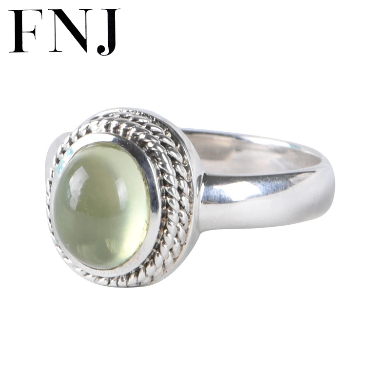 

FNJ Oval Prehnite Ring 925 Silver New Original S925 Sterling Silver Rings for Women Jewelry USA size 6-8