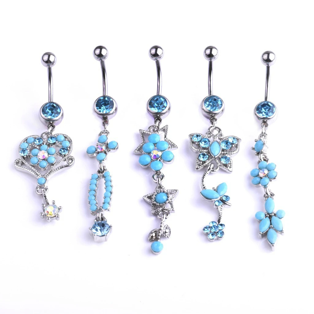 Натуральный голубой кристалл камень циркон кулон Пупок Пирсинг Нержавеющая