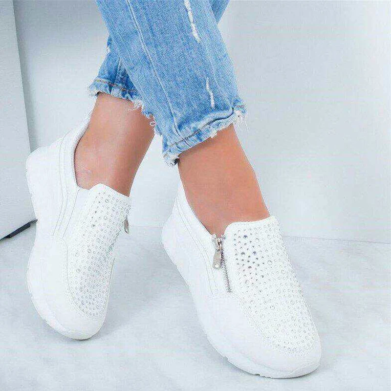 

Big Size 35-43 Women Wedge Sneakers Casual Zipper Hot Drilling Shoes Women Platform Sneakers Female Shoes Thick Bottom WSH3817