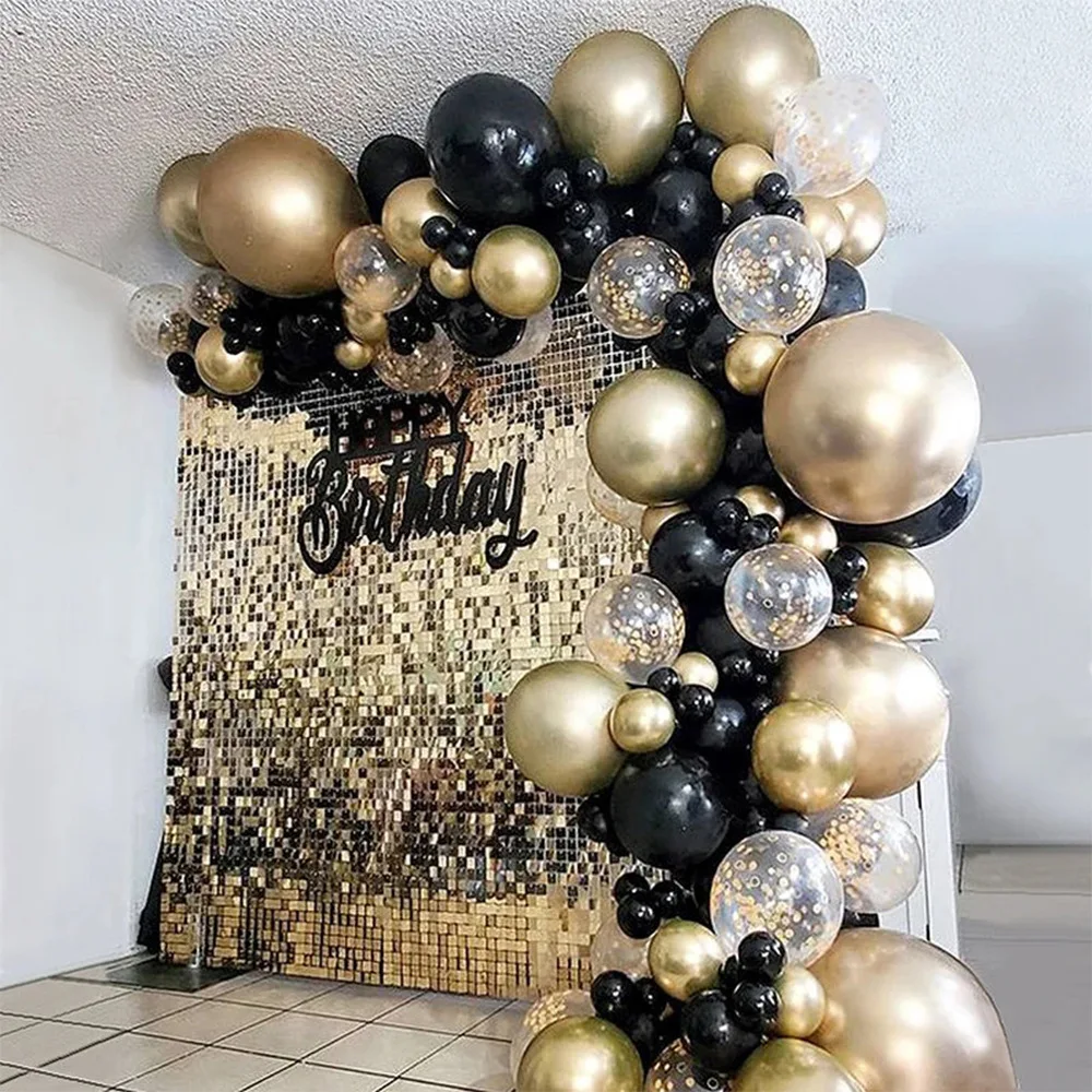 

121pcs Chrome Gold Black Balloons Arch Garland Kit Gold Sequins Balloons for Wedding Graduation Birthday Christmas Party Decor