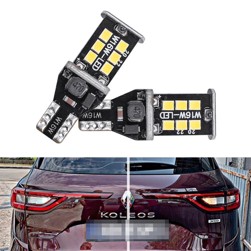 2x светодиодный лампы T15 W16W для Renault Koleos (2006 2020) с can bus 2835 SMD белый обратного