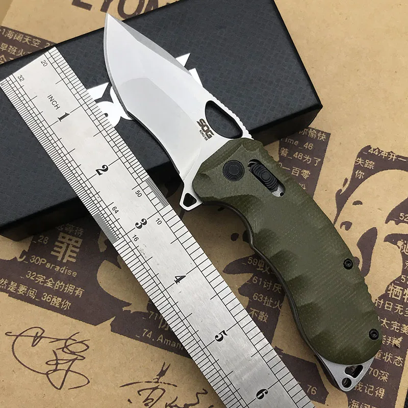 

Hot SOG Pocket Knife Outdoor Survival Camping Hunting Tactical Folding Knife D2 Blade Micarta Handle w/ Bearing Ball EDC Tools