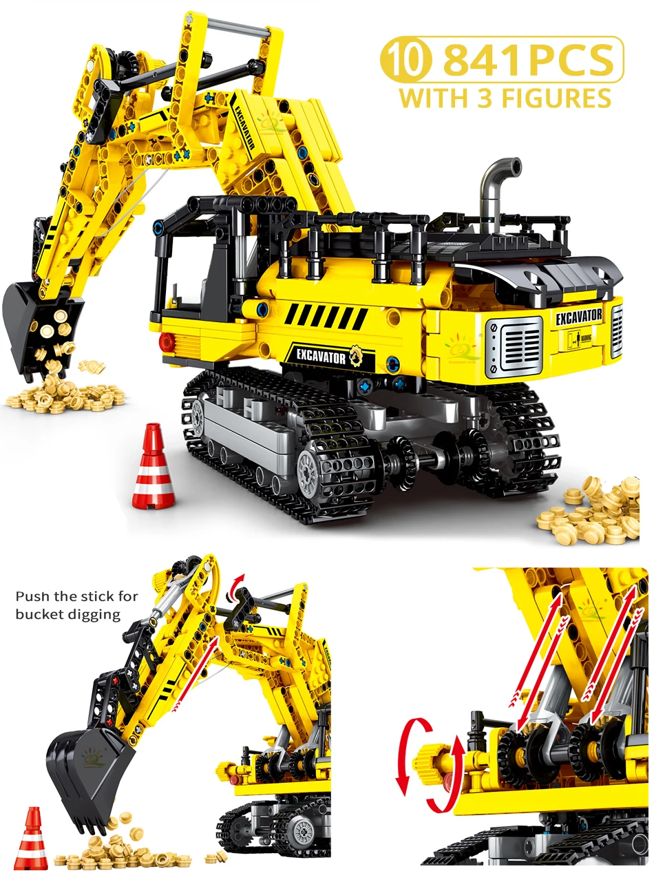 

Hot Sell Bulldozer Crane Dump Truck Building Blocks City Construction Vehicle Car Bricks Toy For Children Gift