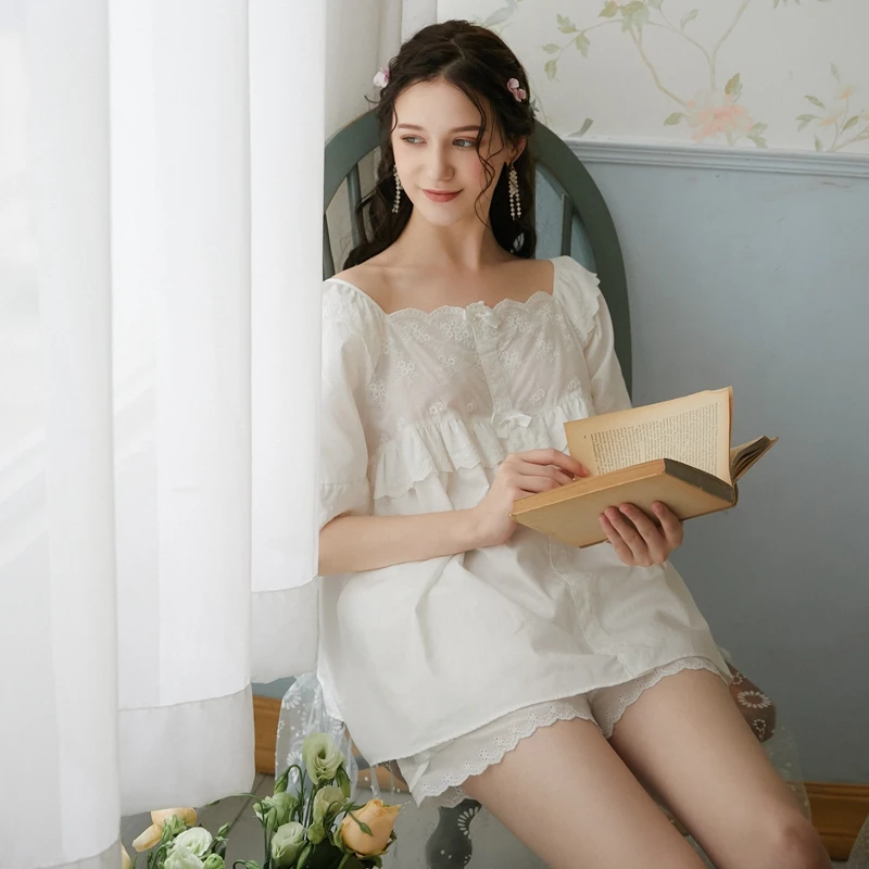 Милые Короткие хлопковые Пижамные комплекты для девочек Домашняя одежда Милая с