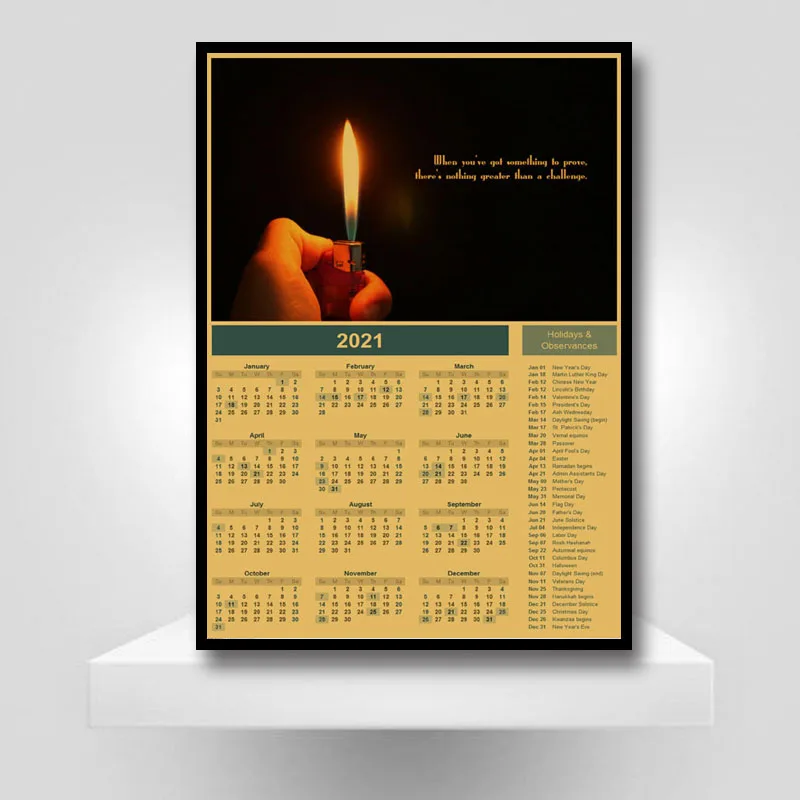 

2021 Motivational Calendar Poster Vintage Kraft Paper Plan Date Poster Home Decoration Wall Art Picture for Home Room Decor