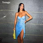 Пикантное выпускное платье Verngo до колена с сердечком небесно-голубое короткое коктейльное платье с разрезом и драпировкой на косточках асимметричное вечернее платье
