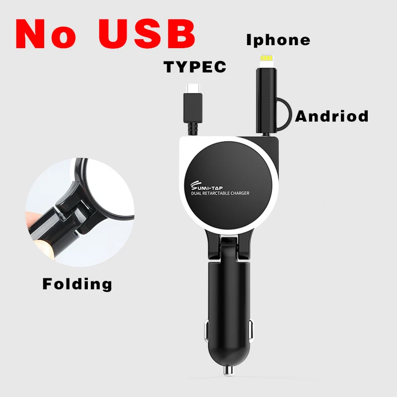 3 в 1 Автомобильное зарядное устройство для Samsung iPhone Android Micro USB Type C портативный