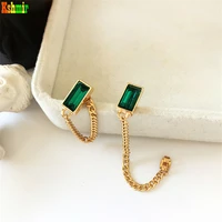 kshmir fashion retro metal square emerald ear studs simple personality back hanging chain tassel earrings jewelry gifts 2021