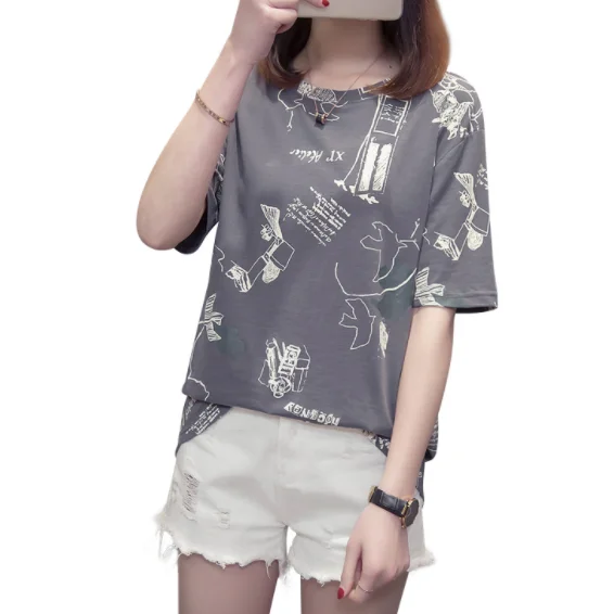 Большие размеры женская футболка с принтом 2020 летняя повседневная свободная