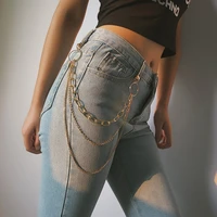 2020 new trousers pant metal chain wallet belt rock punk jeans silver gold clip keyring hiphop three layers waist trendy jewelry