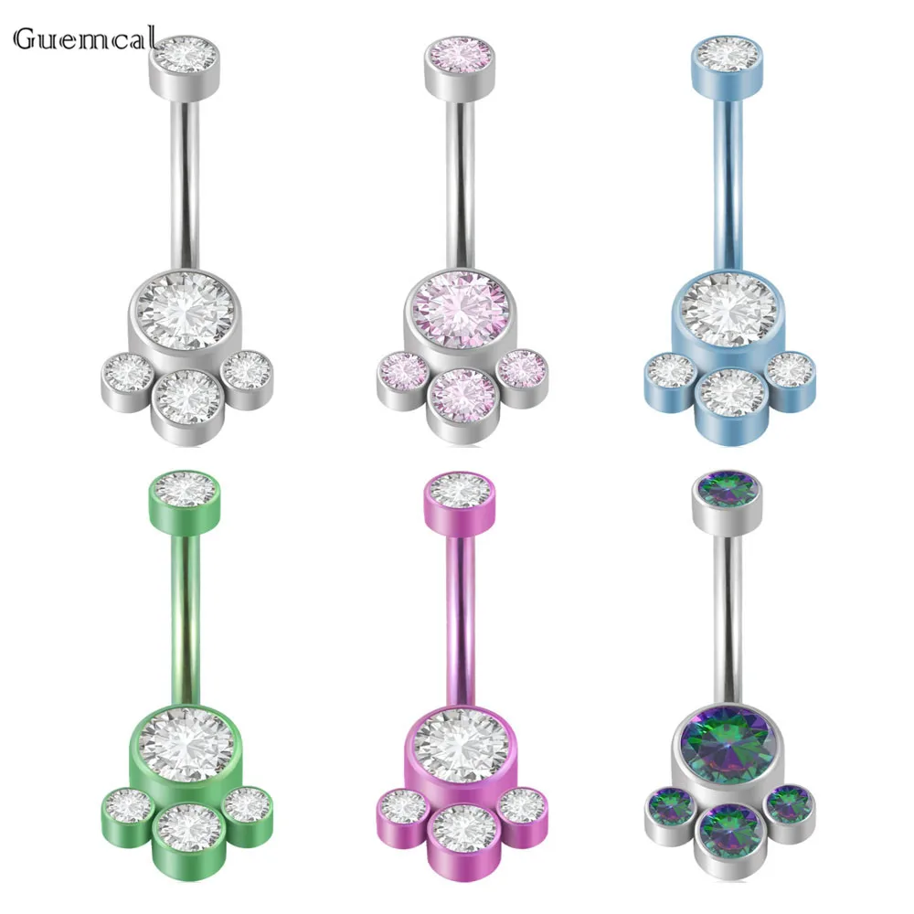 

Guemcal 1pcs New Product Diamond-studded Bear Palm-shaped Thread Belly Button Ring Body Piercing Jewelry