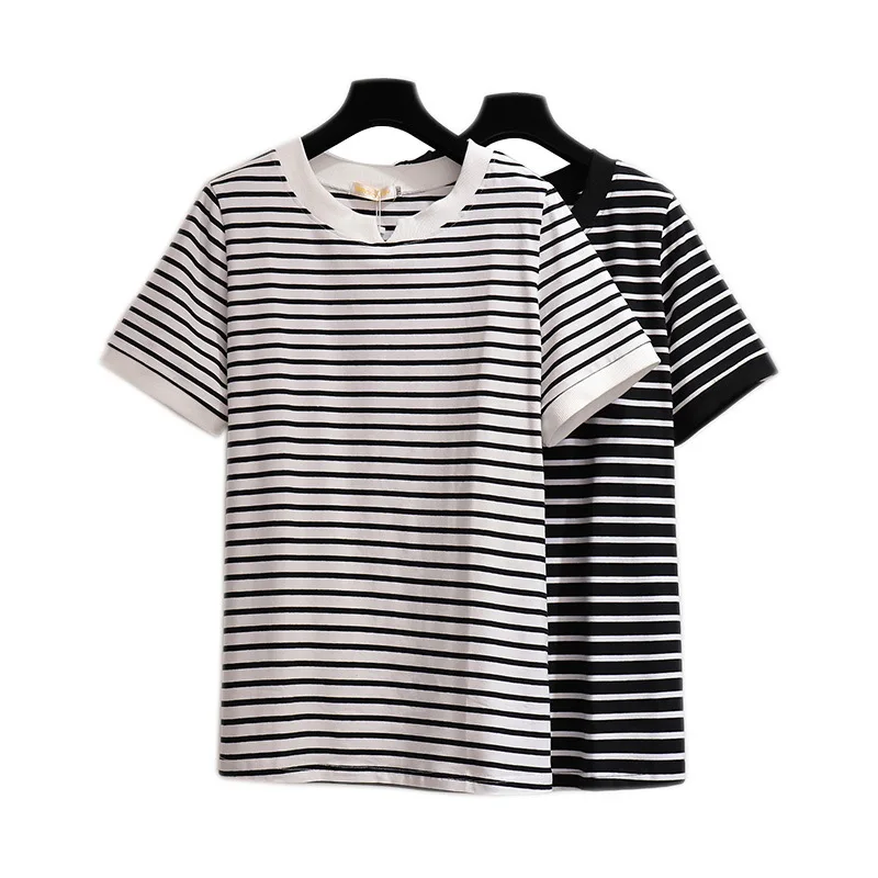 Женская футболка с коротким рукавом и круглым вырезом в полоску | одежда