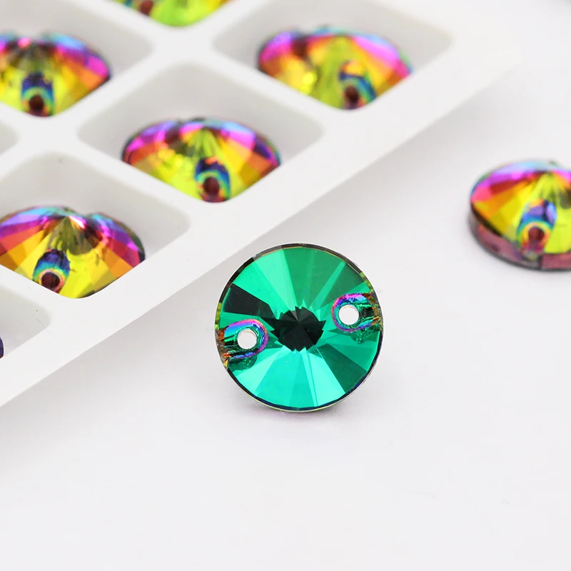 

Volcano Color Round Rivoli Crystal Glass Rhinestones Sew On Rhinestones For Sewing On Wedding Dress & DIY Jewelry Accessories