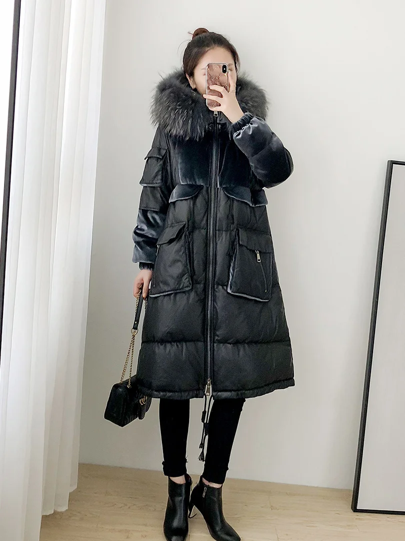 Raccoon Dog Fur Hooded Real Genuine Leather Jacket Autumn Winter Coat Women Clothes 2020 Korean Sheepskin Down Abrigo Mujer | Женская
