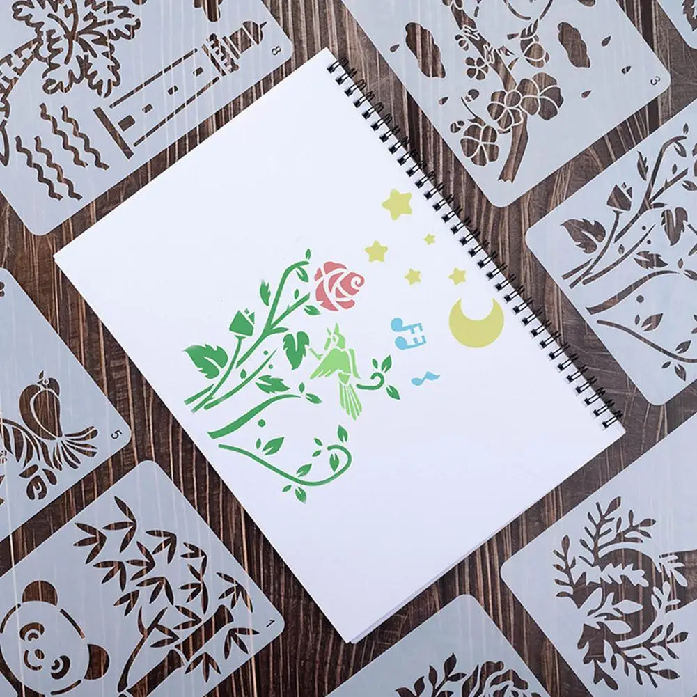 

12/24PCS Drawing Template Ruler DIY Painting Template Out Hollow Landscape Balloon Graffiti Template Flower A4B1