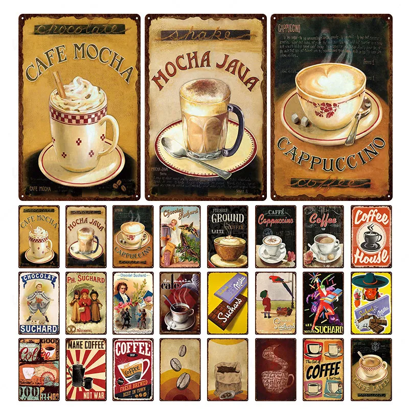 Табличка в виде итальянского кофе металлическая фотообои для шоколада бара