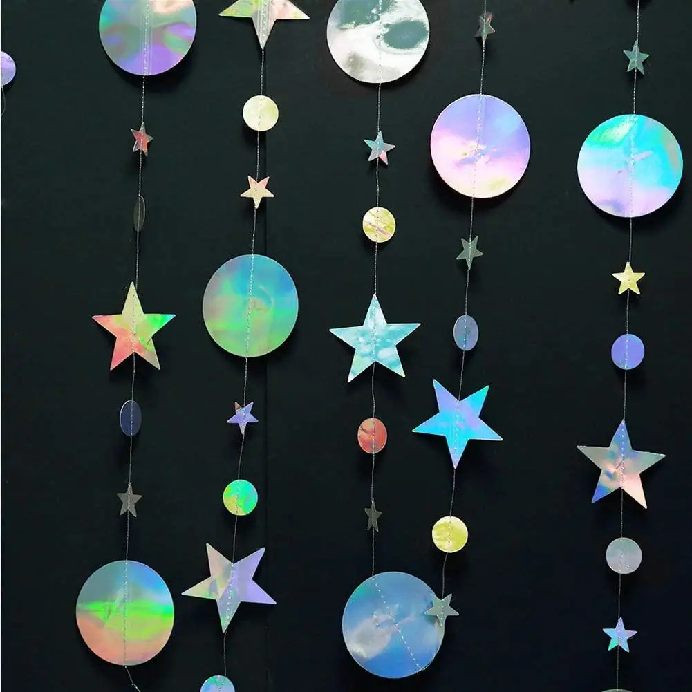

Iridescent Star and Circle Glitter Metallic Circle dot Garland Glittery Bunting Garlands Banner for Wedding Baby Shower