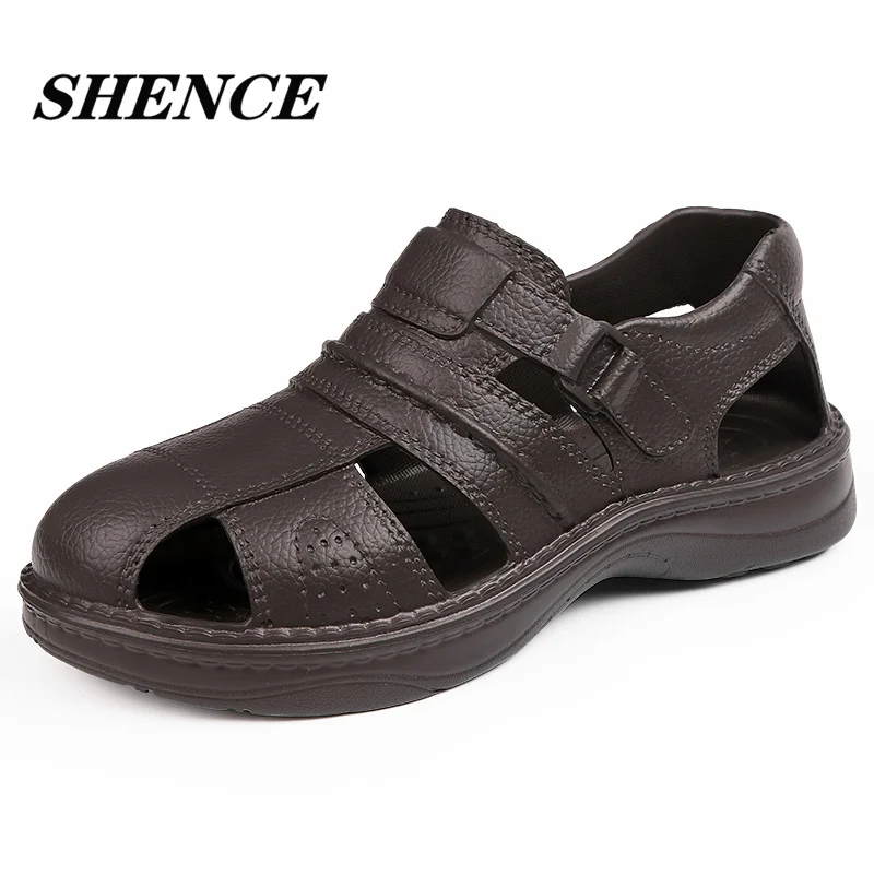 

SHENCE Summer Men's Sandals Leather Upper EVA Beach Sandals Casual Fashion Wading Shoes Lightweight Non-slip Sandals