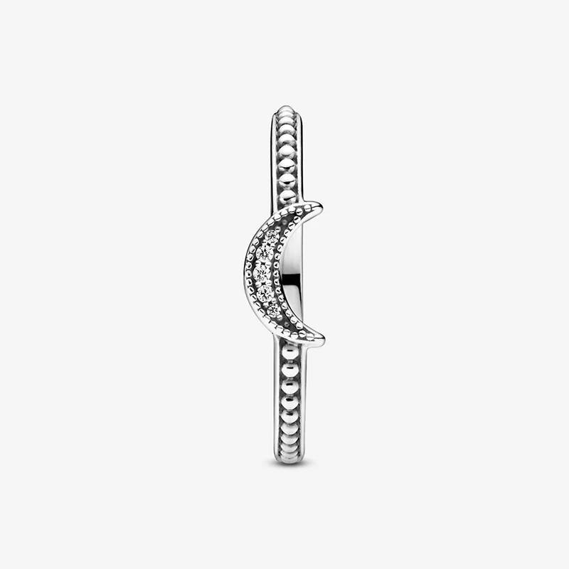 

2020 New Winter 925 Sterling Silver Ring Crescent Moon Beaded Ring Women Engagement Anniversary Jewelry