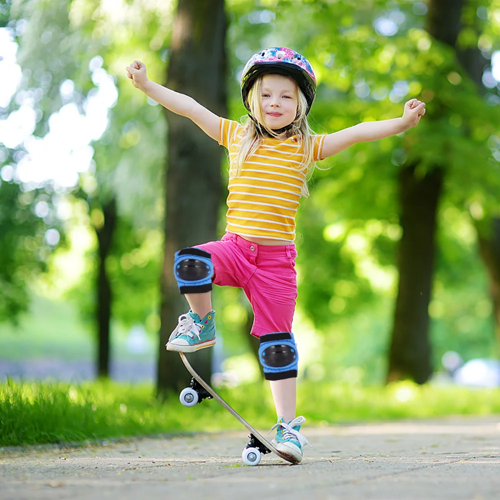 

6pcs Thickened Knee Pads Elbow Pads Hand Protectors Kids Protective Gear Set (Blue, Size)