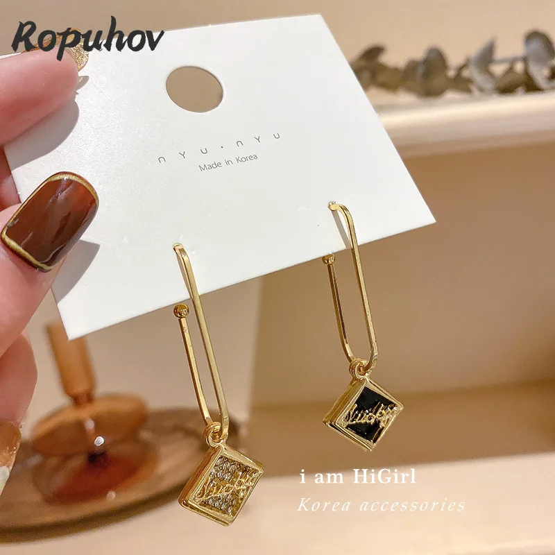 

Женские длинные серьги ROPUHOV, модные корейские серьги из серебра 2021 пробы с квадратными стразами и надписью, 925
