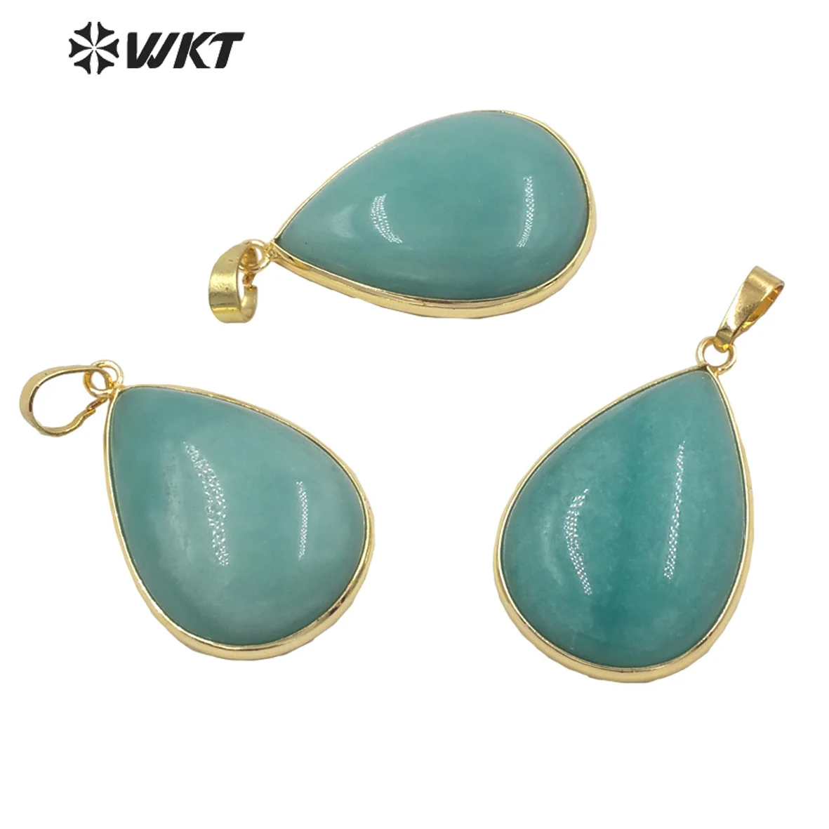 

WT-P1642 WKT Women Stone Pendant For Necklace Water Drop Shape Glossy Green Natural Stone Pendant For Gifts Procurement