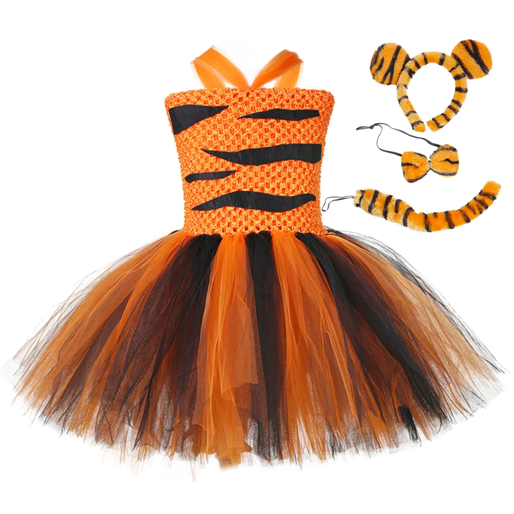 Tiger Girls Tutu Dress Outfit Zoo Animal Toddler Baby Girl Fancy Performance Birthday Party Dresses Kids Halloween Costumes Set | Детская
