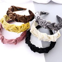 hotsale new velvet pleated headbands for women 2020 simple solid plain color wrinkle scrunchies headband girls